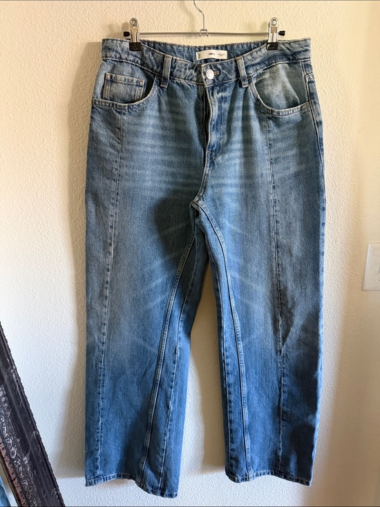 Mango Denim - High-Waisted Straight Leg Jeans Front Seams  Medium Blue 8 Downtown Girl Y2K 90s
